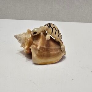 Handmade Vintage Sea shell Folk Turtle Figurine Conch Sculpture Kitsch MCM Honu